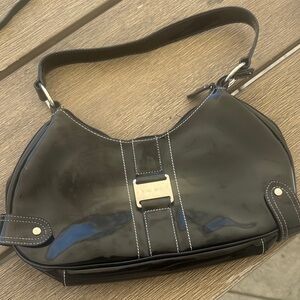 Nine West Black Patent Shoulder Bag with Contrast Stitching